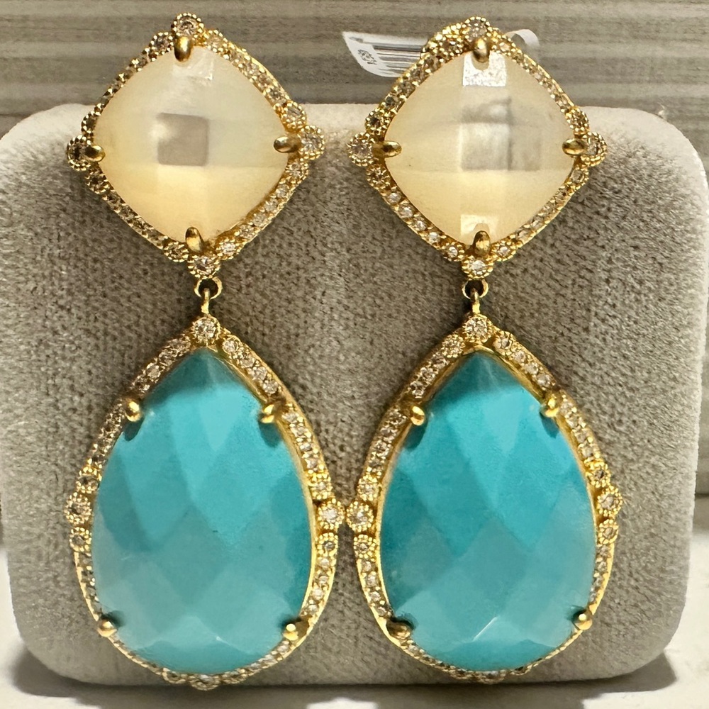 Freida Rothman Mother of Pearl and Turquoise Drop Earrings